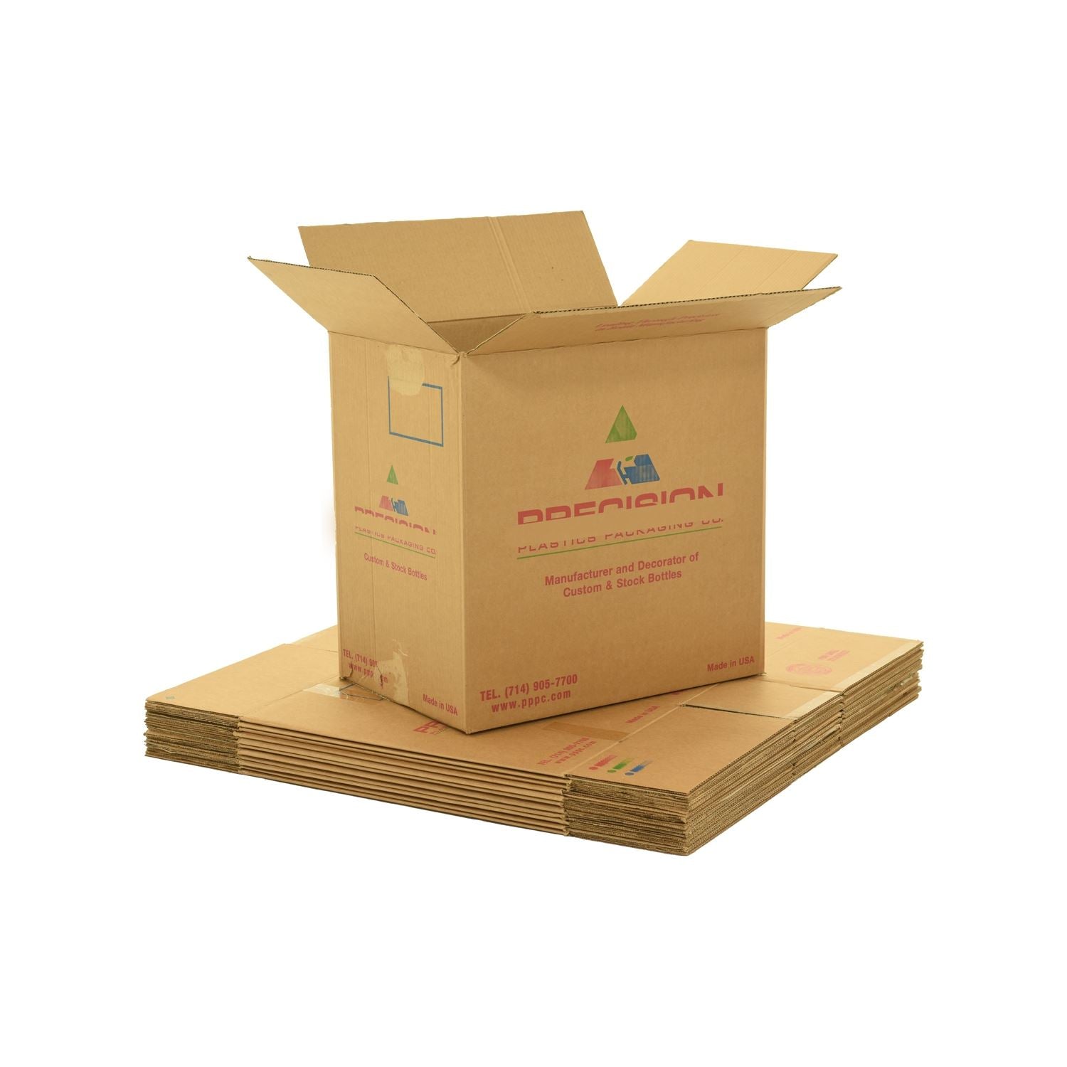 x-large#X-Large (XL) sized used moving and storage boxes shown assembled and flattened which are included in a X-Large Moving Boxes Kit by UsedCardboardBoxes.