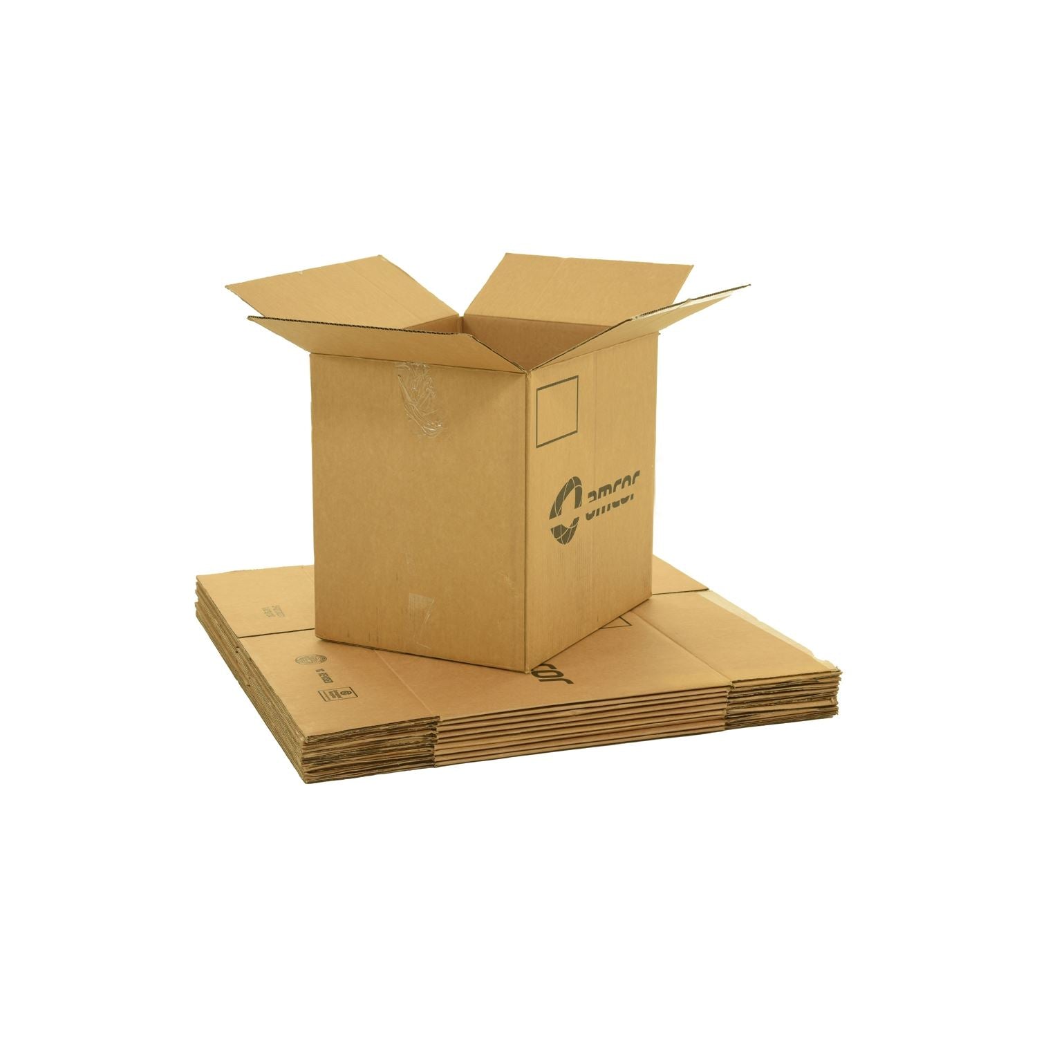 1 BR # Large sized used moving and storage boxes shown assembled and flattened which are included in a 1 Bedroom Moving Kit by UsedCardboardBoxes.