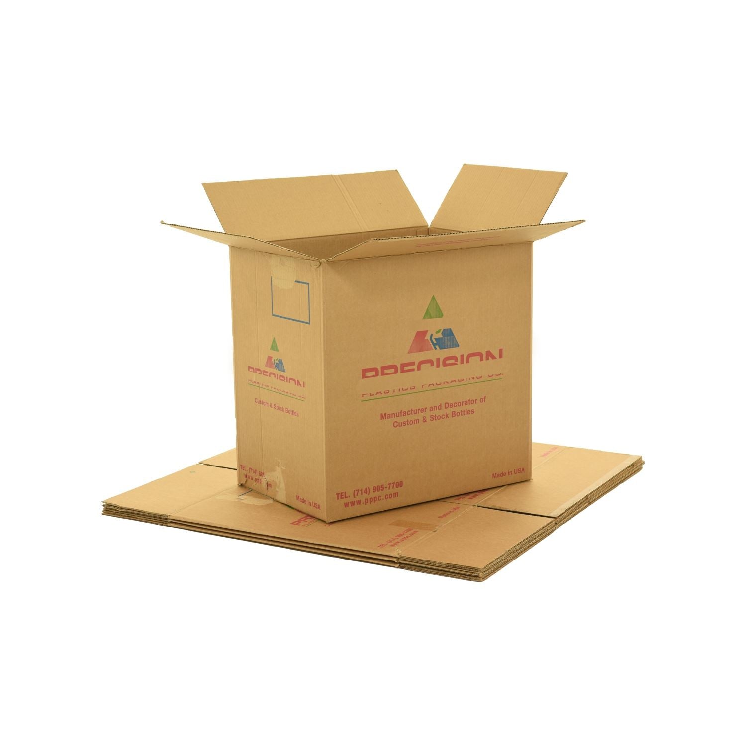 1 BR # X-Large (XL) sized used moving and storage boxes shown assembled and flattened which are included in a 1 Bedroom Moving Kit by UsedCardboardBoxes.