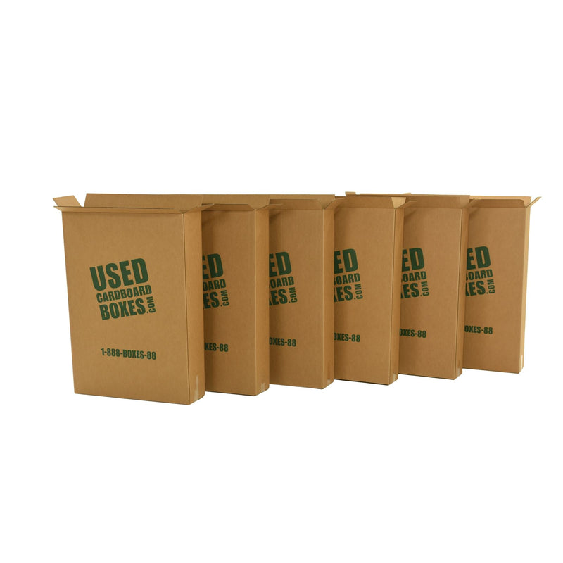 Shipping boxes used to transport all included used moving boxes and moving supplies in a 6 Bedroom Moving Kit by UsedCardboardBoxes. These shipping boxes can be re-used for tall and thin picture frames, televisions (TV), and even mirrors.