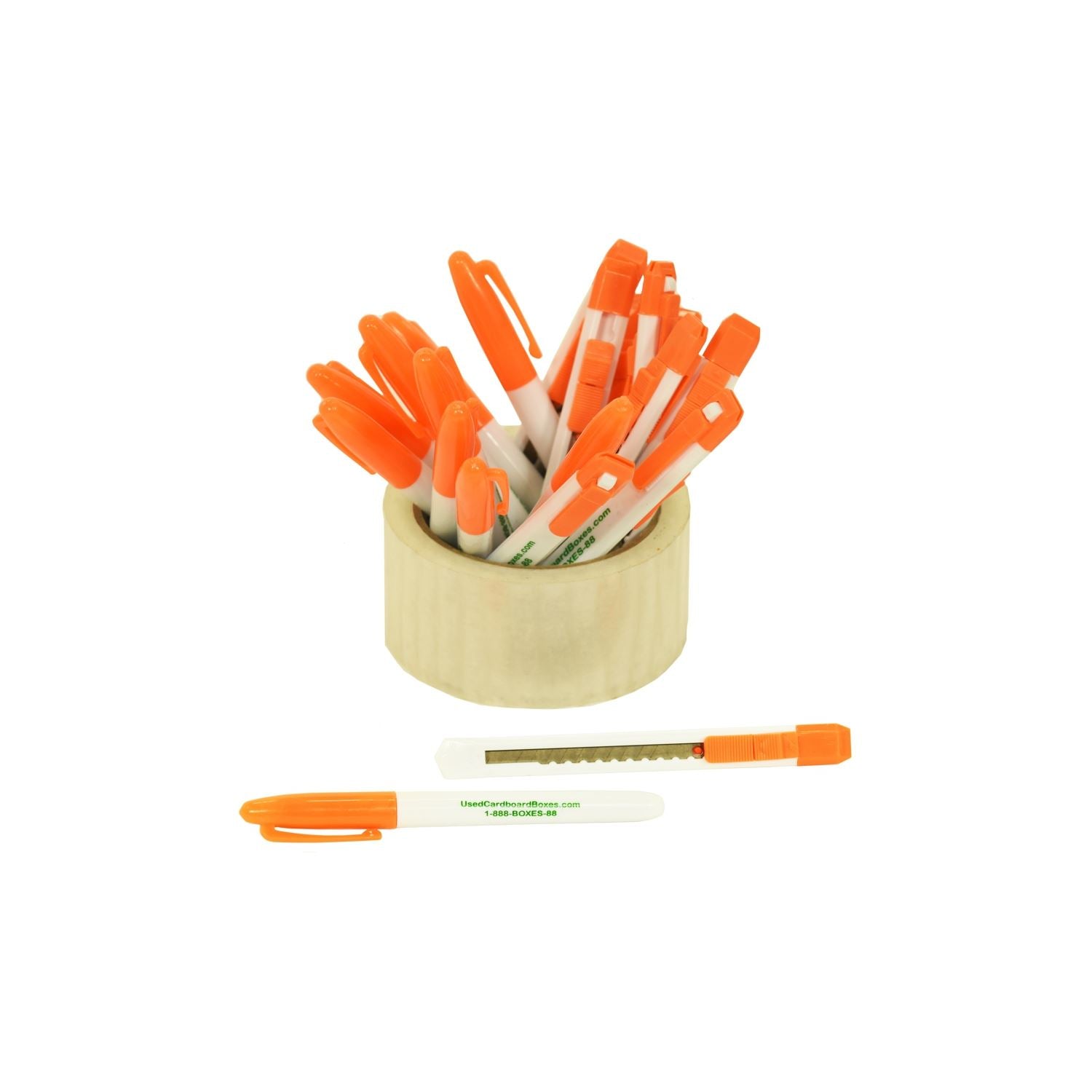 10 BR# 10 permanent markers and 10 retractable blade utility knives, also known as a box or tape cutters, included in a 10 Bedroom Moving Kit by UsedCardboardBoxes. The markers will help you label your moving boxes and the box cutters will help you cut the tape to open the boxes the unpack them.