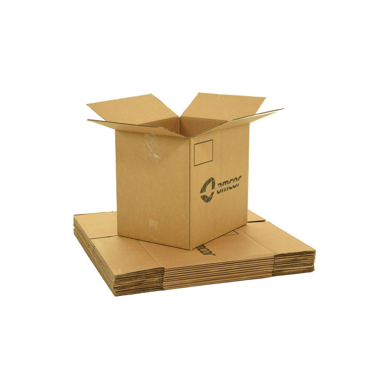 Large sized used moving and storage boxes shown assembled and flattened which are included in a Large Moving Boxes Kit by UsedCardboardBoxes.