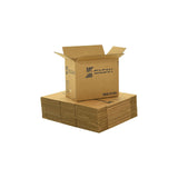Medium sized used moving and storage boxes shown assembled and flattened which are included in a 2 Bedroom Moving Kit by UsedCardboardBoxes.