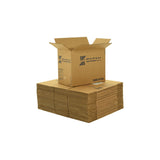 Medium sized used moving and storage boxes shown assembled and flattened which are included in a 3 Bedroom Moving Kit by UsedCardboardBoxes.