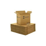 Medium sized used moving and storage boxes shown assembled and flattened which are included in a 3 Bedroom Moving Kit by UsedCardboardBoxes.
