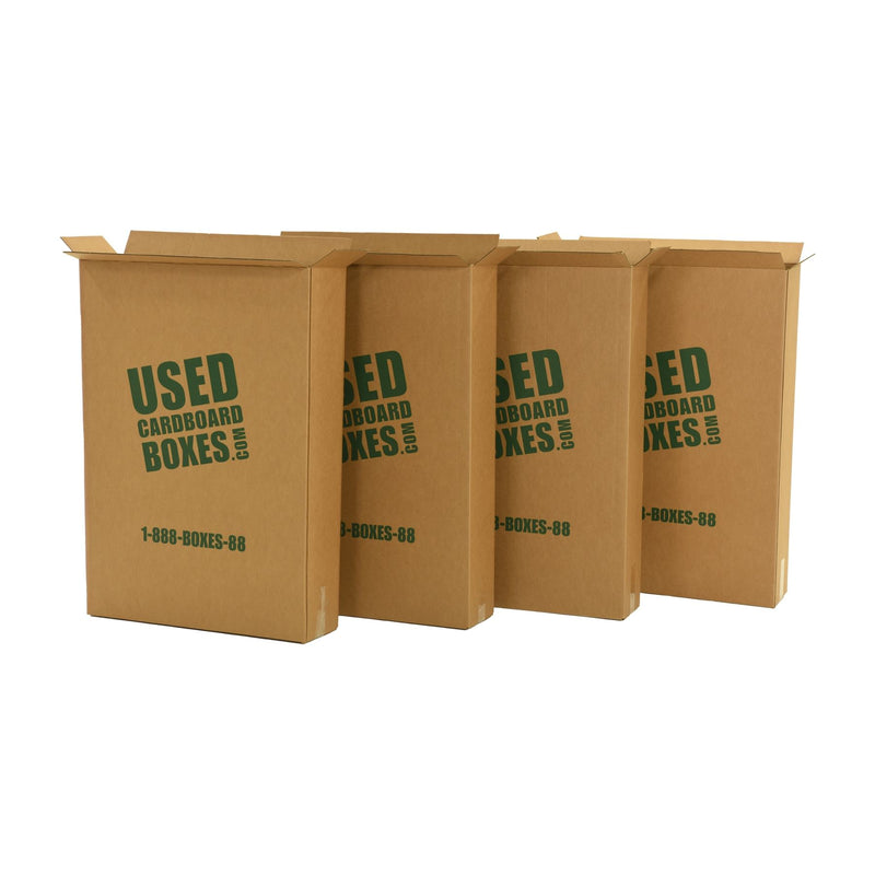 Shipping boxes used to transport all included used moving boxes and moving supplies in a 3 Bedroom Moving Kit by UsedCardboardBoxes. These shipping boxes can be re-used for tall and thin picture frames, televisions (TV), and even mirrors.