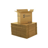 Medium sized used moving and storage boxes shown assembled and flattened which are included in a 7 Bedroom Moving Kit by UsedCardboardBoxes.