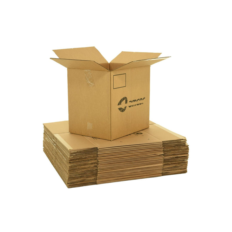 Large sized used moving and storage boxes shown assembled and flattened which are included in a 10 Bedroom Moving Kit by UsedCardboardBoxes.