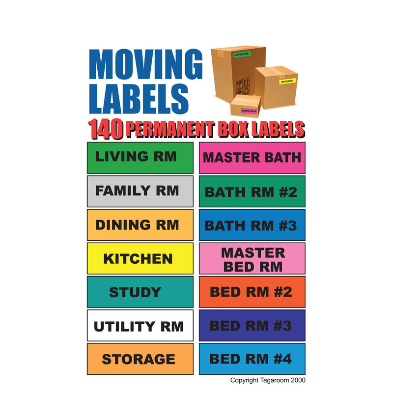 Total pack of 140 room-labeling moving labels, by UsedCardboardBoxes.