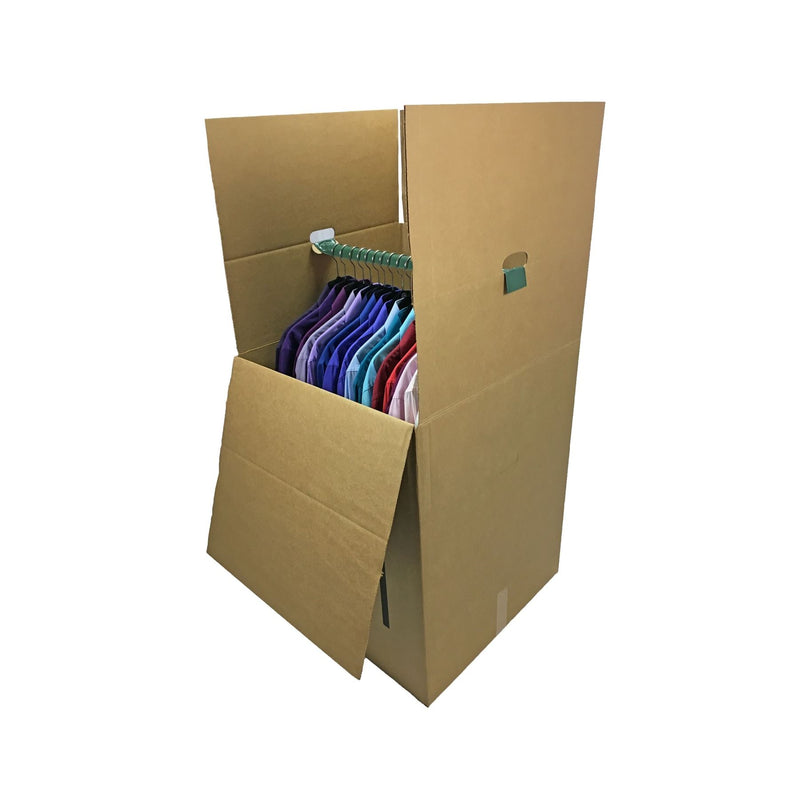 3 NEW Wardrobe Moving Boxes (20"x20"x34"), including metal bars, by UsedCardboardBoxes.